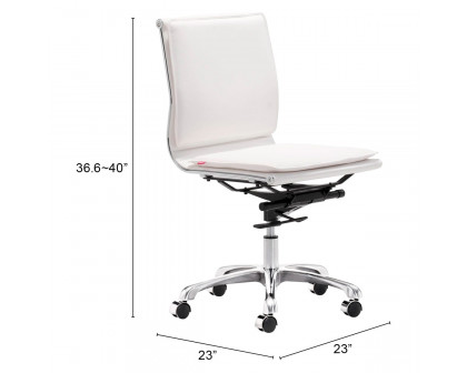 ZUO Lider Plus Armless Office Chair - White/Silver