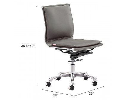 ZUO Lider Plus Armless Office Chair - Gray/Silver