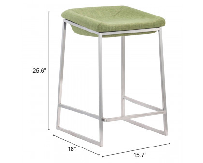 ZUO Lids Counter Stool (Set Of 2) - Green/Silver