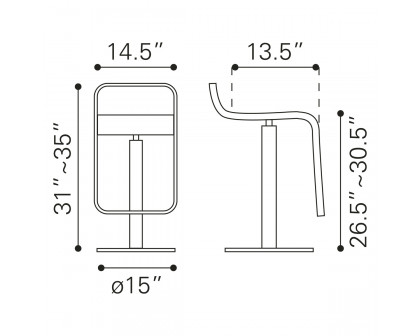 ZUO Equino Barstool - Black/Silver