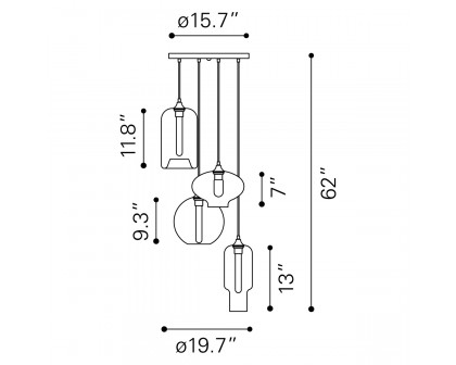 ZUO - Lambie Ceiling Lamp in Rust/Amber