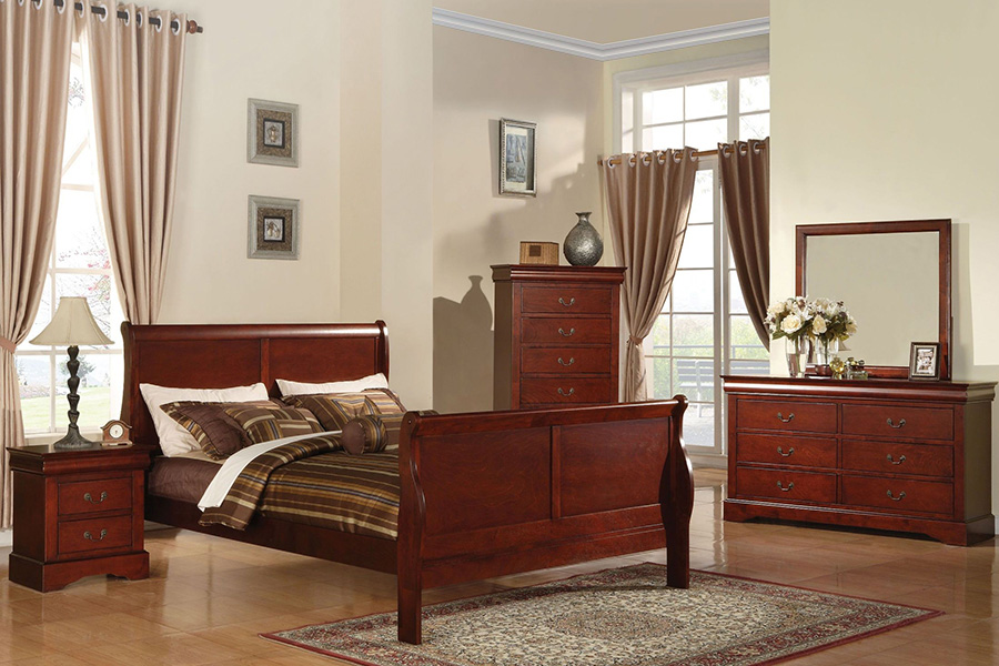 ACME Louis Philipe III Sleigh Bed - Cherry, California King Size