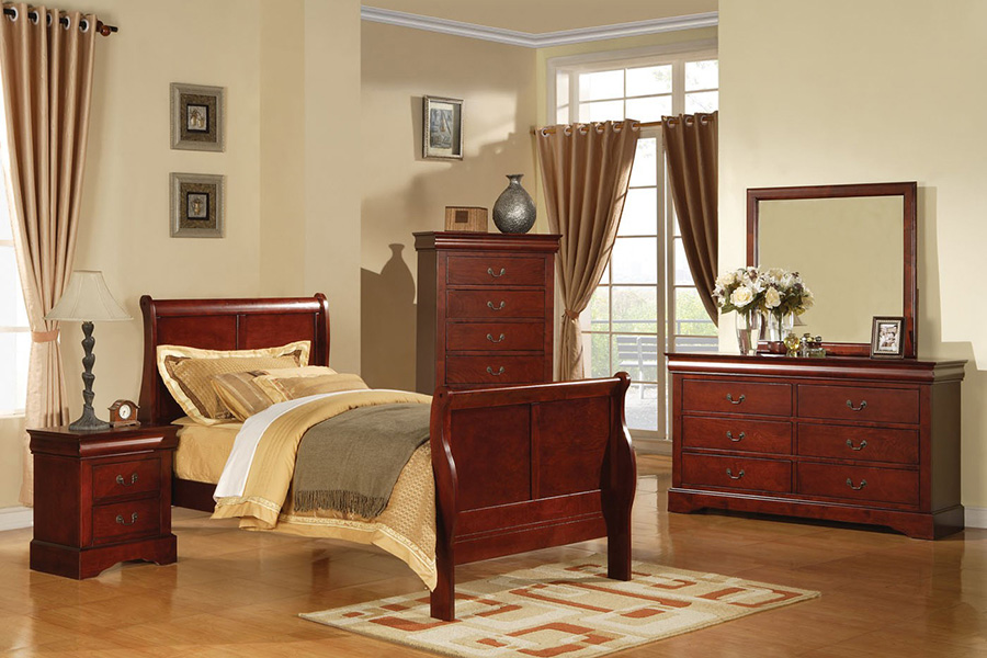 ACME Louis Philipe III Sleigh Bed - Cherry, Full Size