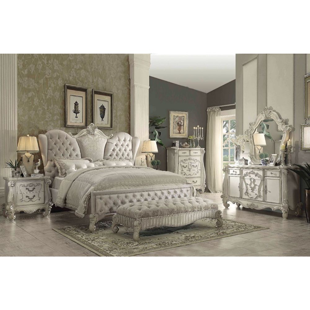 ACME Versailles CK Bed - Ivory Velvet/Bone White