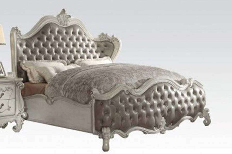 ACME Versailles Bed - Vintage Gray PU/Bone White, Queen Size