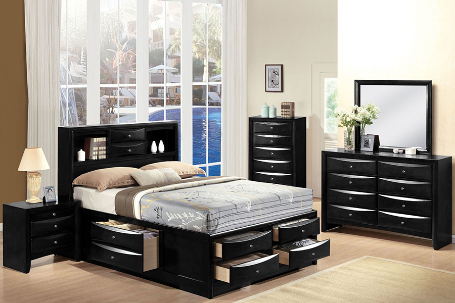 ACME Ireland Bookcase Storage Bed - Black, King Size