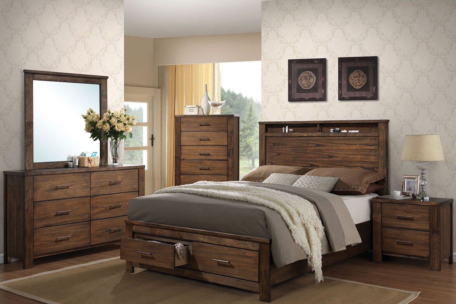 ACME Merrilee Oak Panel Storage Bed - Queen Size