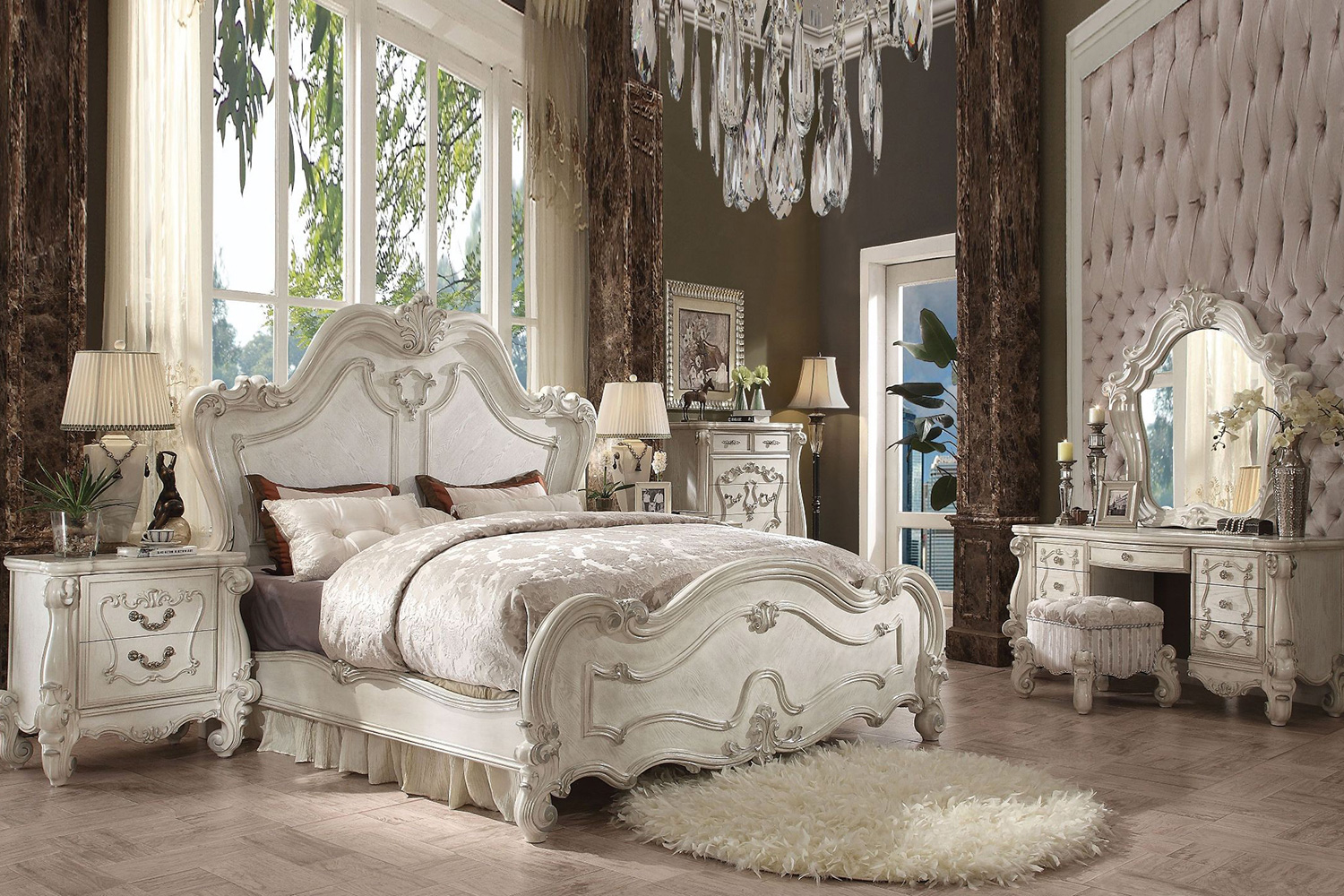 ACME Versailles Panel Bed - Bone White, King Size