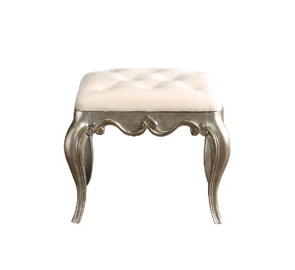 ACME - Esteban Vanity Stool in Ivory Velvet/Antique Champagne