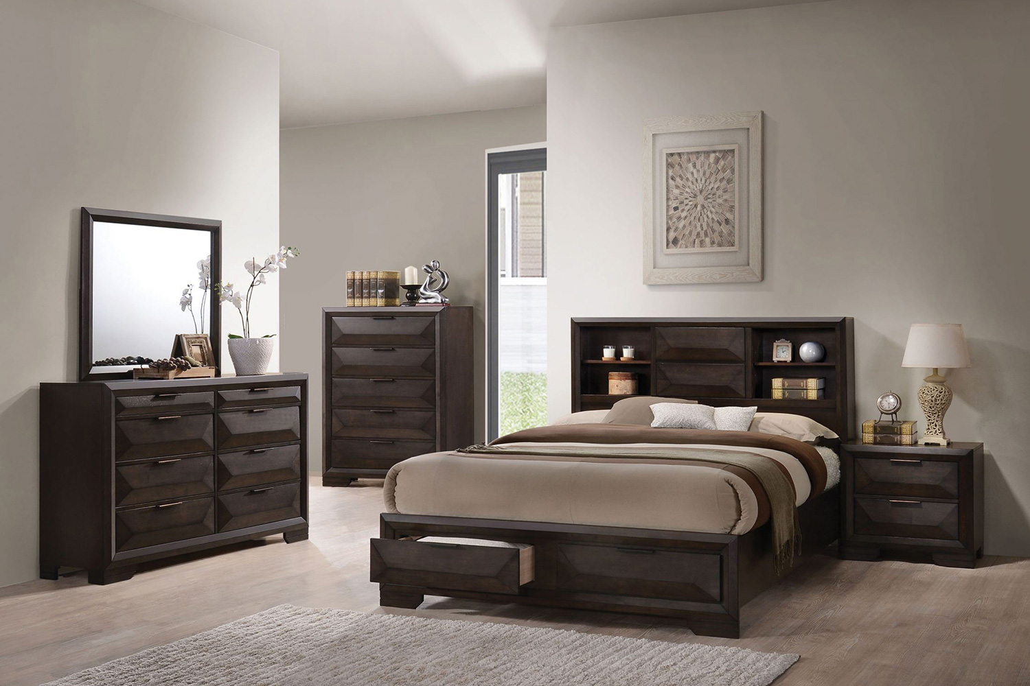 ACME - Merveille Espresso Bookcase Storage Bed