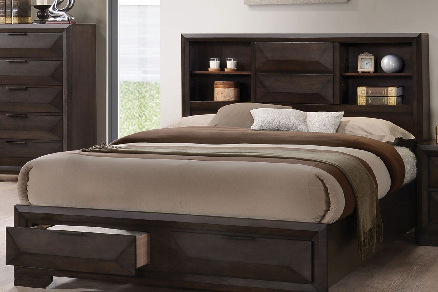 ACME - Merveille Espresso Bookcase Storage Bed