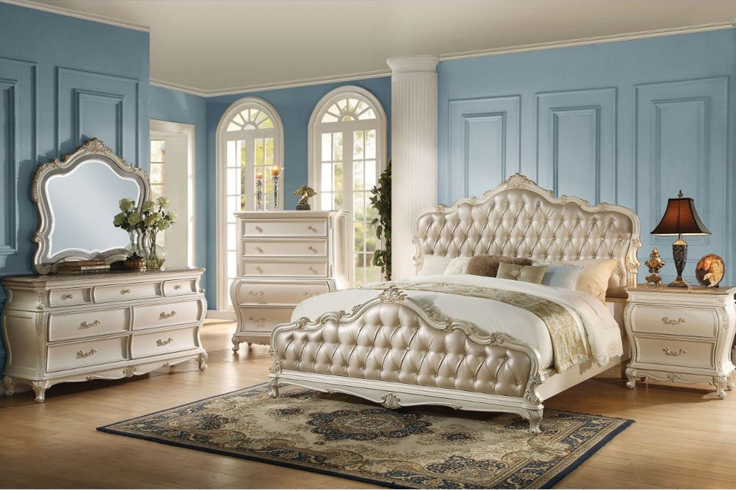 ACME Chantelle Bed with Button Tufted Panels Pearl White - King Size