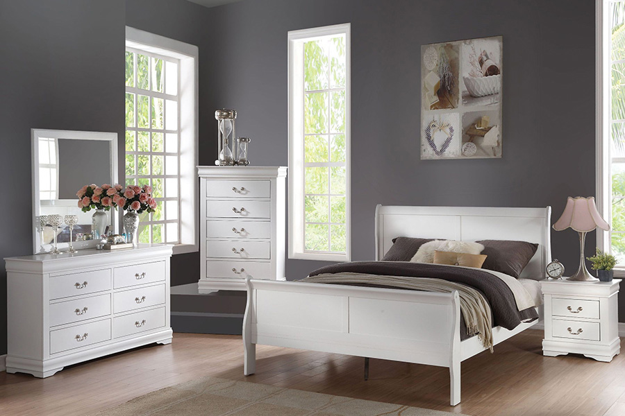 ACME Louis Philipe Sleigh Bed - White, King Size