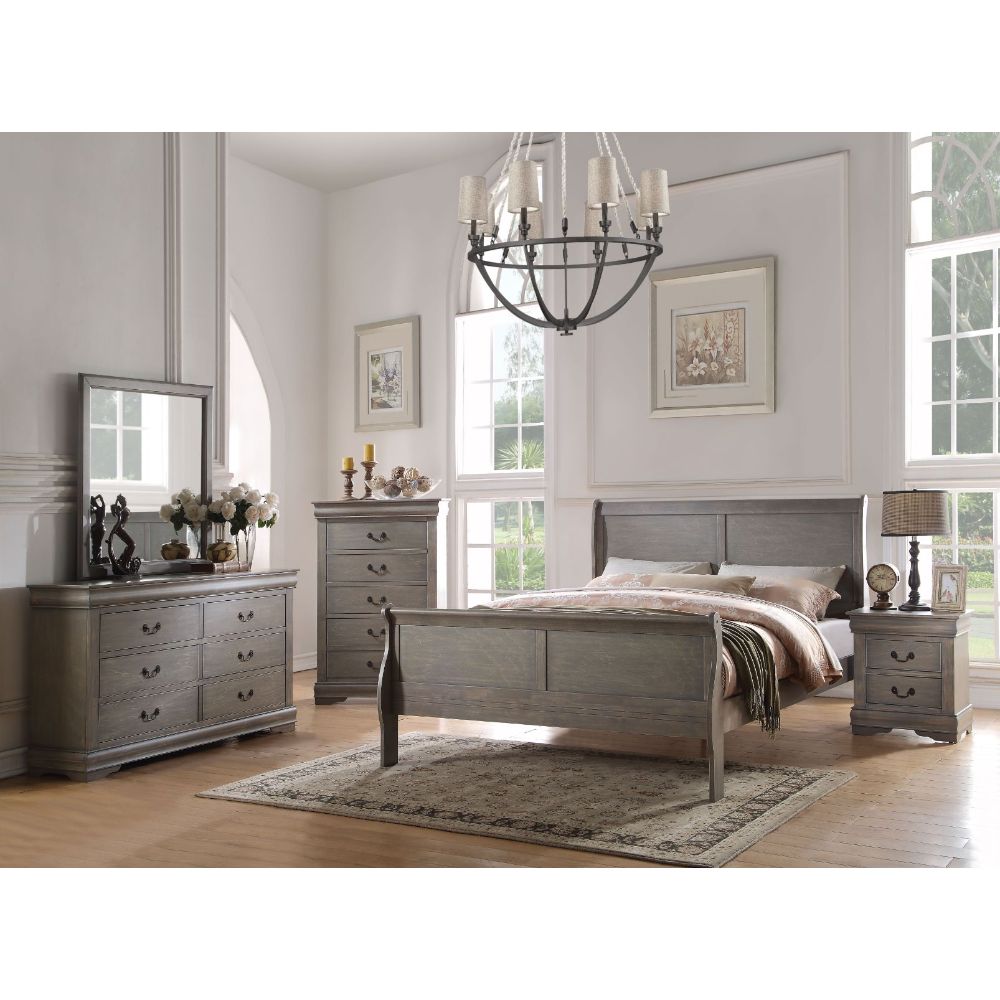 ACME Louis Philippe EK Bed - Antique Gray