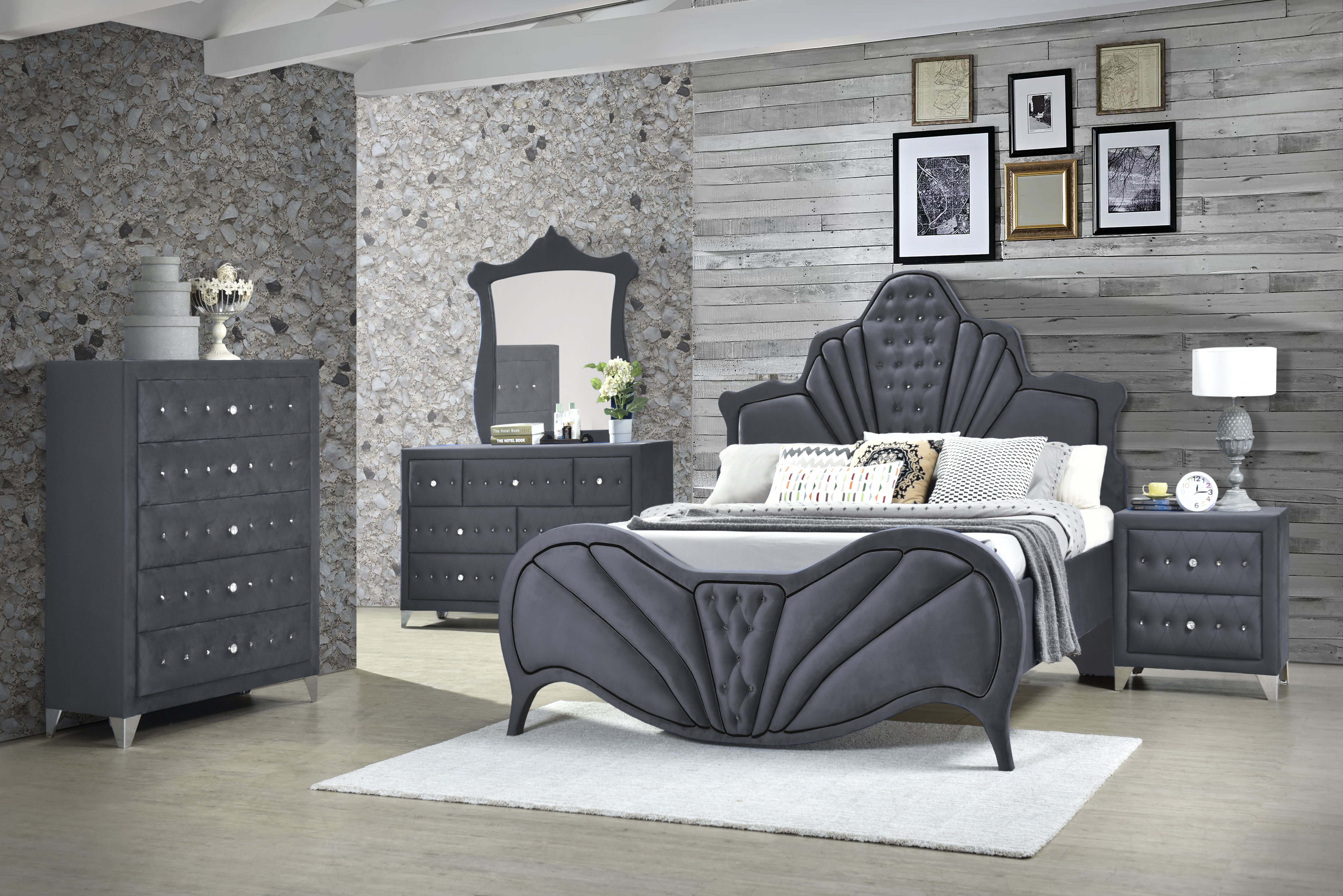 ACME Dante EK Bed - Gray Velvet