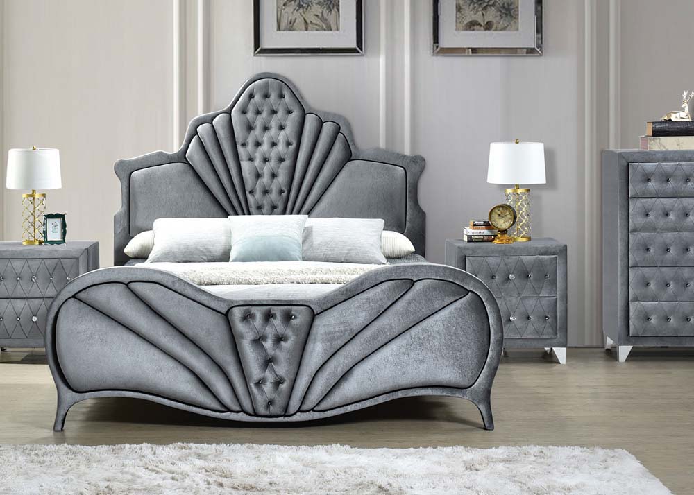 ACME Dante EK Bed - Gray Velvet