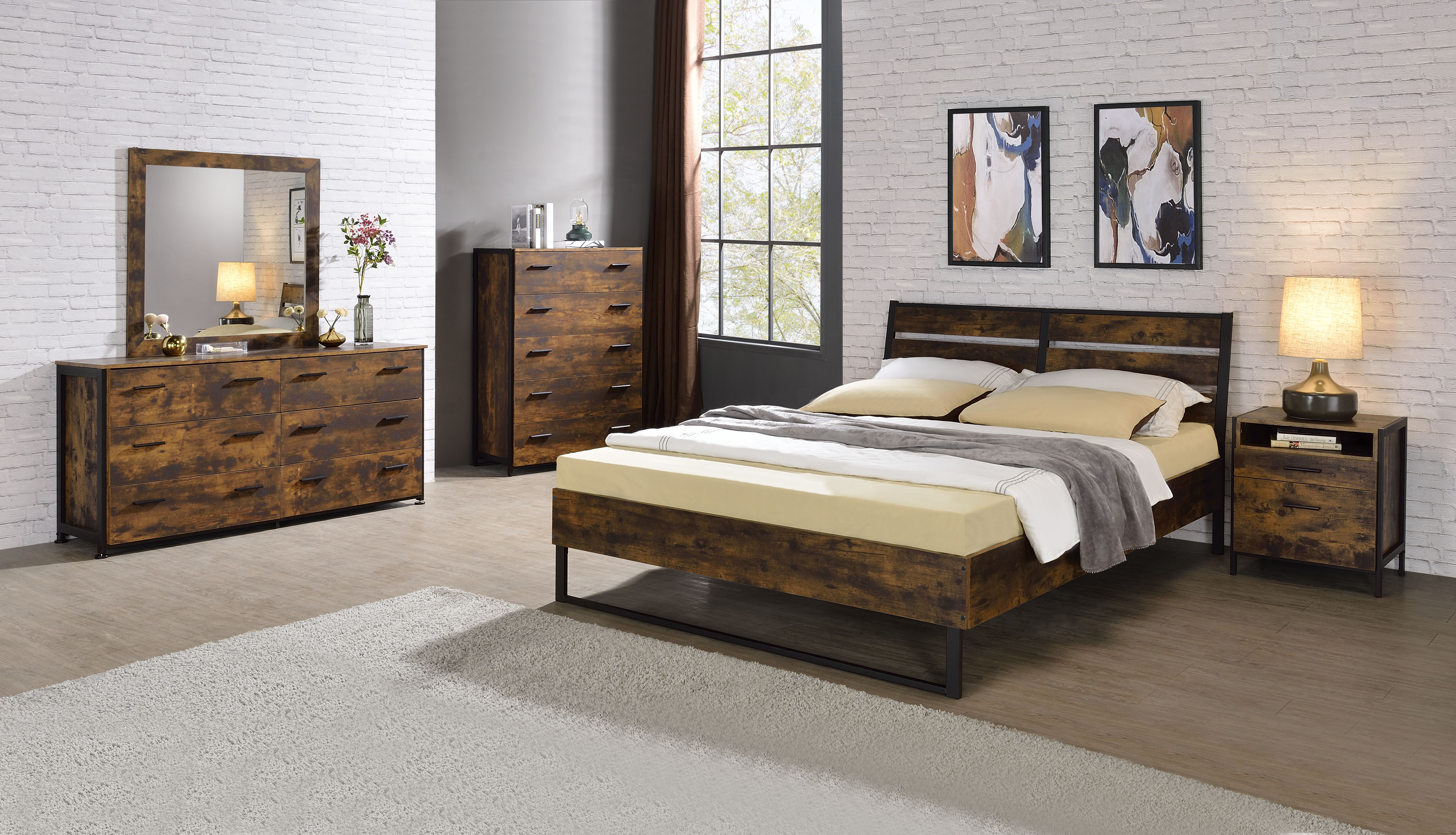 ACME Juvanth Eastern King Bed - Rustic Oak/Black