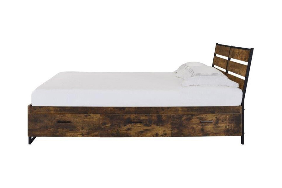 ACME Juvanth Queen Bed with Storage - Rustic Oak/Black