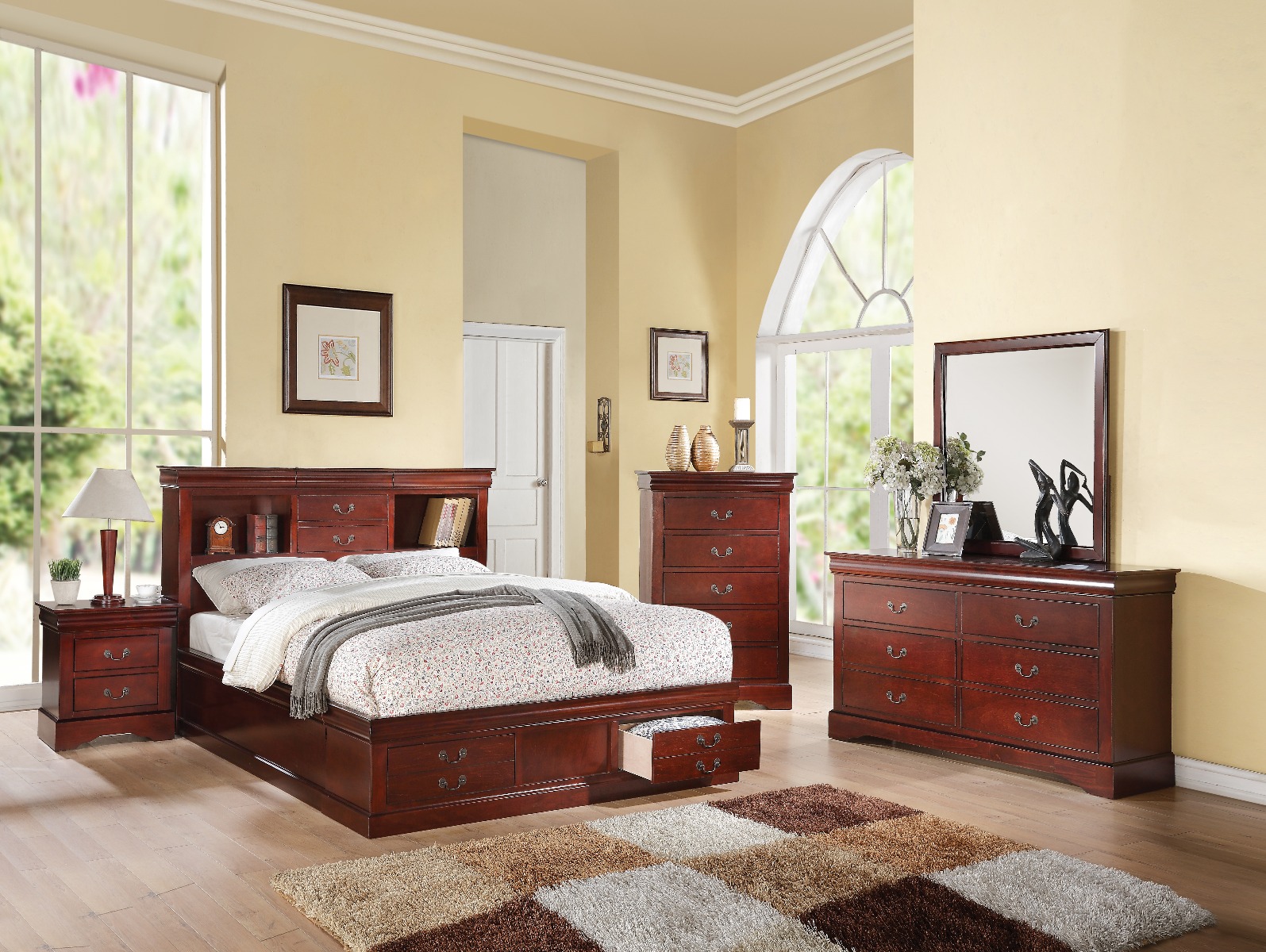 ACME Louis Philippe III Queen Bed with Storage - Cherry