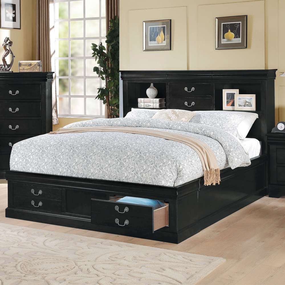 ACME Louis Philippe III EK Bed with Storage - Black