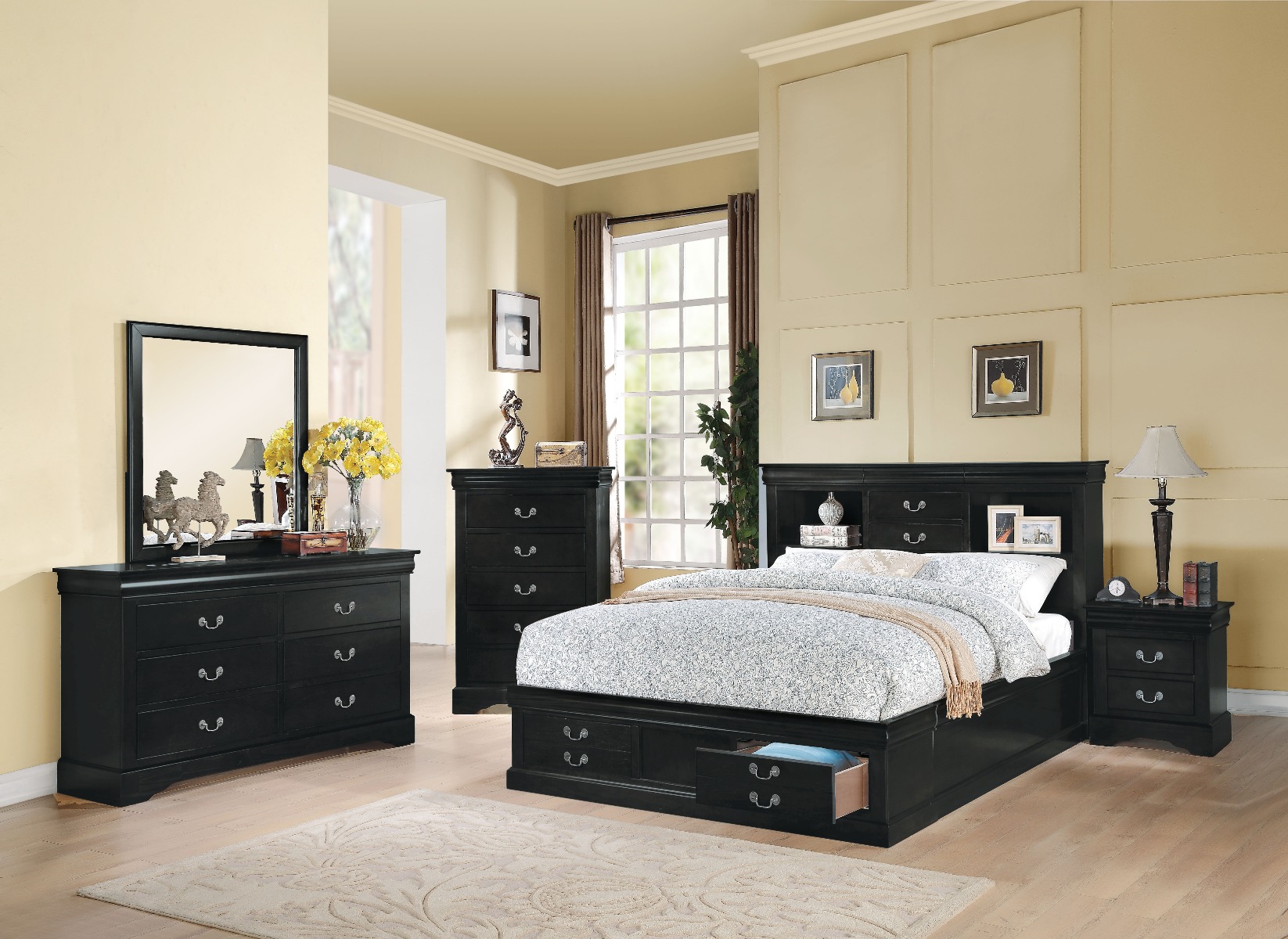 ACME Louis Philippe III EK Bed with Storage - Black