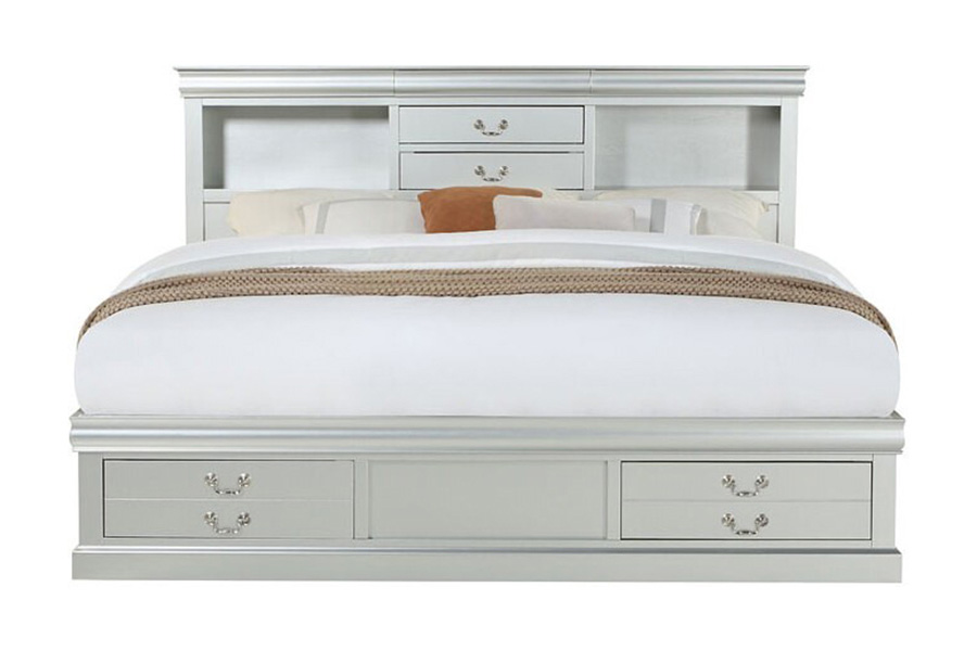 ACME Louis Philippe III Bookcase Bed - Platinum, King Size