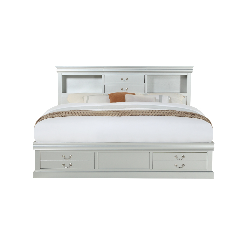 ACME Louis Philippe III Queen Bed with Storage - Platinum