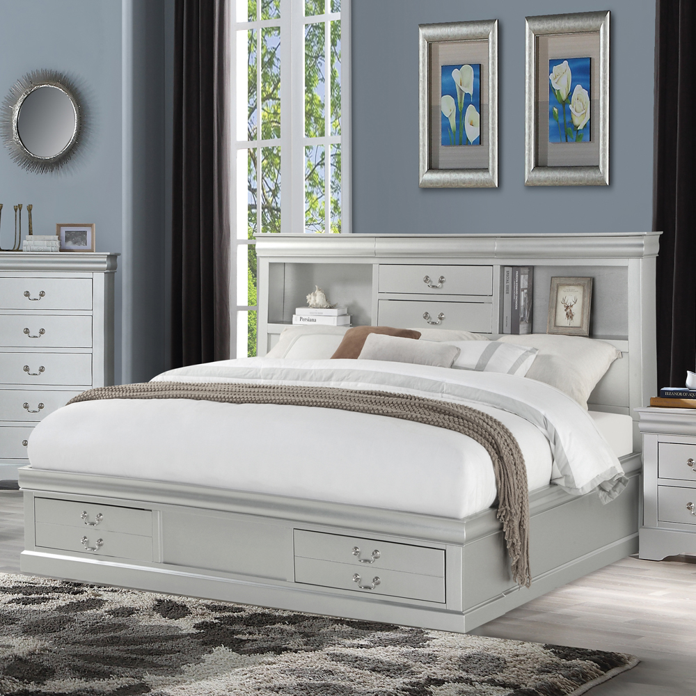 ACME Louis Philippe III Queen Bed with Storage - Platinum