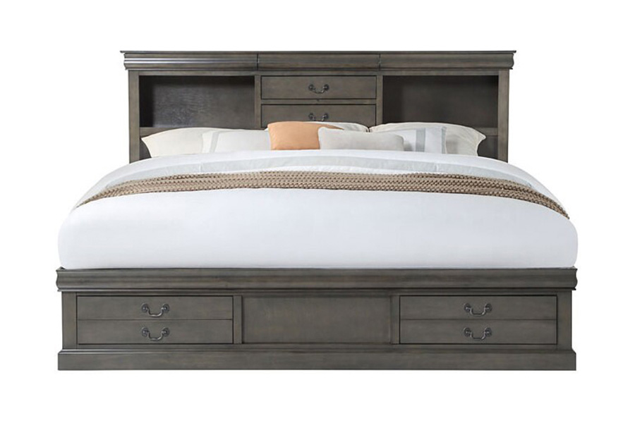 ACME Louis Philippe III Bookcase Bed - Dark Gray, King Size