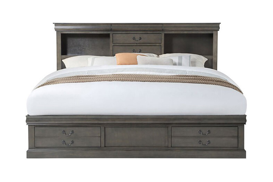 ACME Louis Philippe III Bookcase Bed - Dark Gray, Queen Size