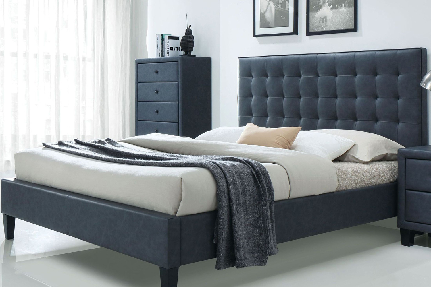 ACME - Saveria 2 Tone Gray Upholstered Platform Bed