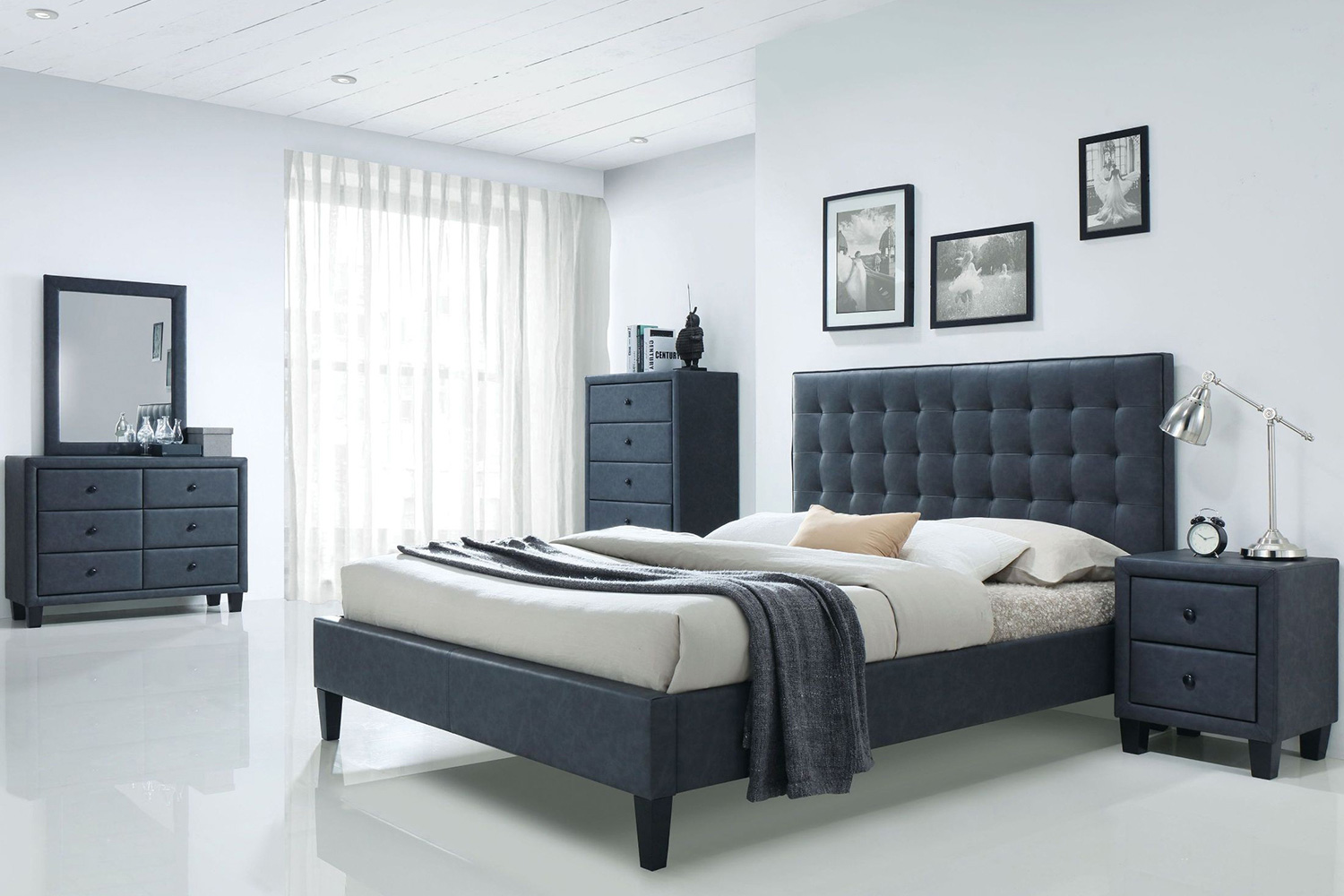 ACME Saveria 2 Tone Gray Upholstered Platform Bed - King Size