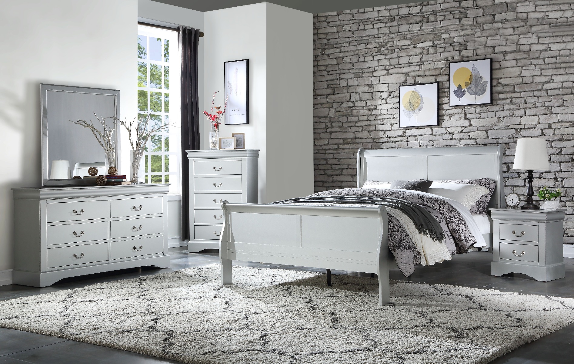 ACME Louis Philippe Full Bed - Platinum