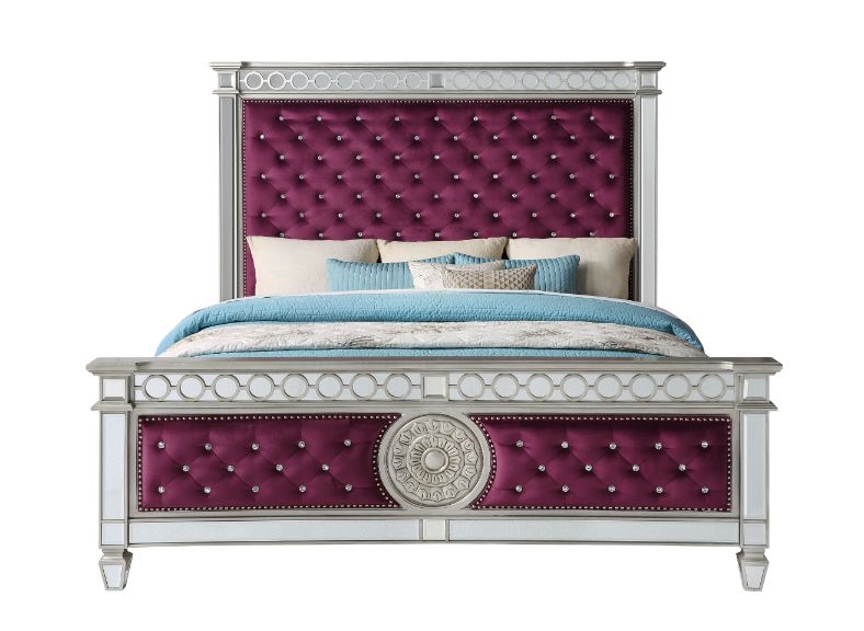 ACME Varian CK Bed - Burgundy Velvet/Mirrored