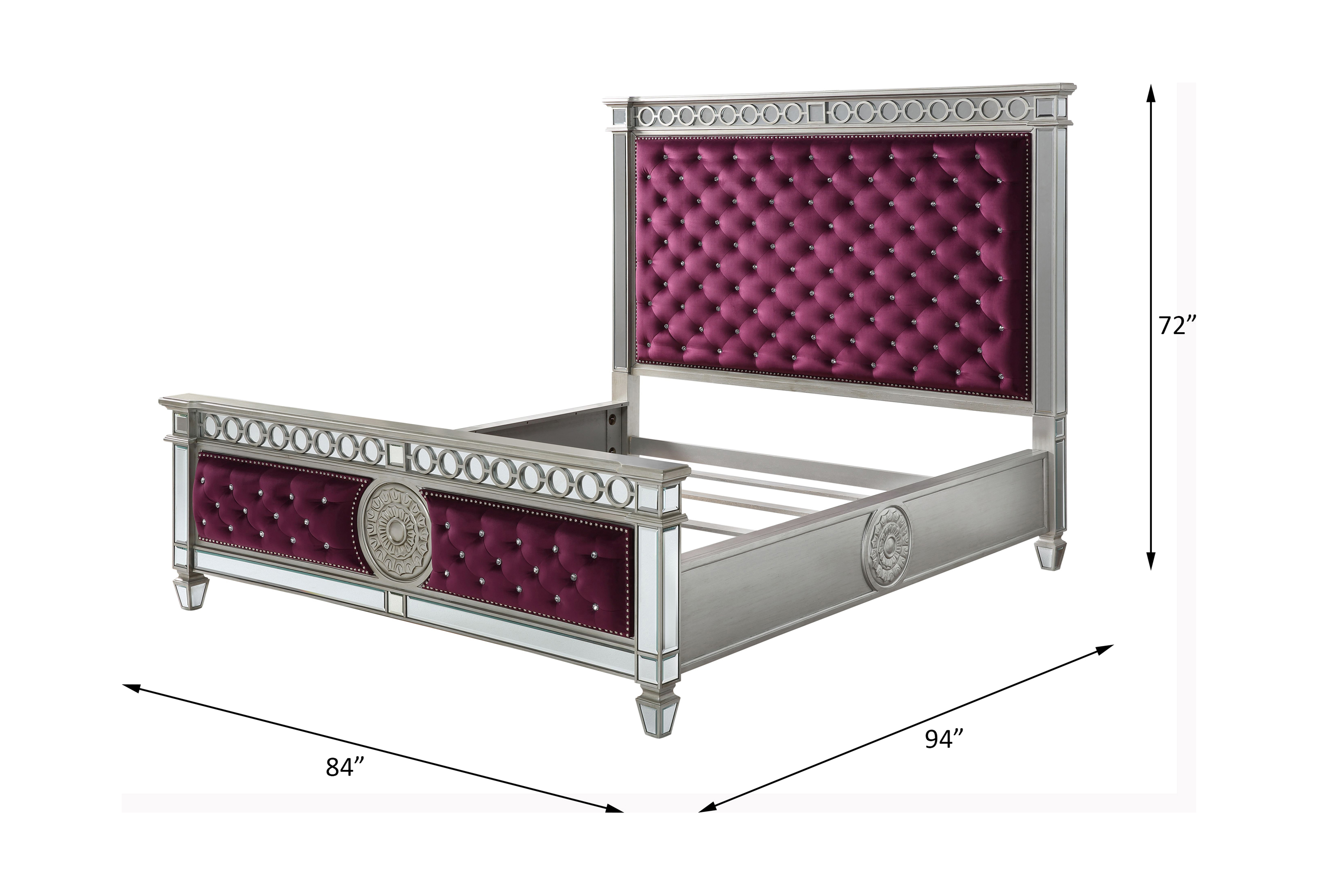 ACME Varian CK Bed - Burgundy Velvet/Mirrored