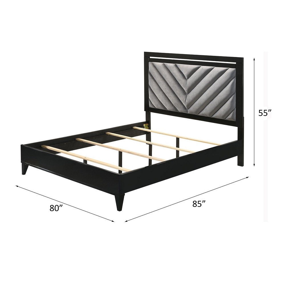 ACME Chelsie Bed - Eastern King Size, Gray Fabric and Black Finish