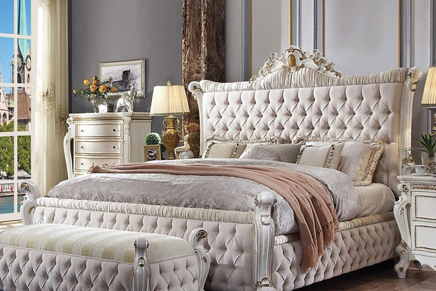 ACME Picardy Poster Upholstered Bed Antique Pearl - King Size