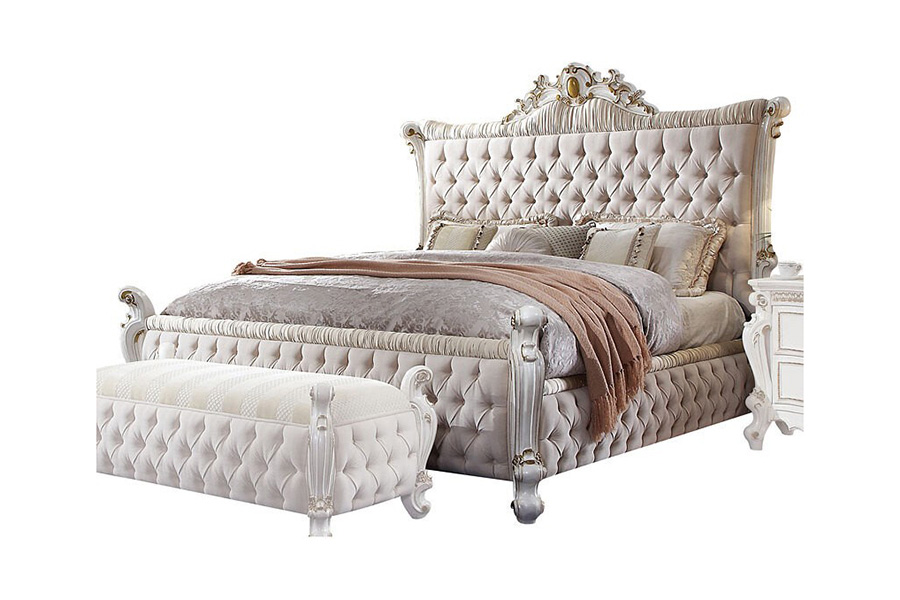 ACME - Picardy Poster Upholstered Bed Antique Pearl