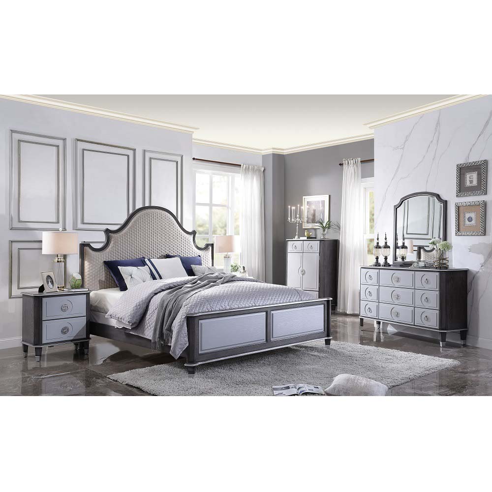 ACME House Beatrice CK Bed - Two Tone Beige Charcoal/Light Gray