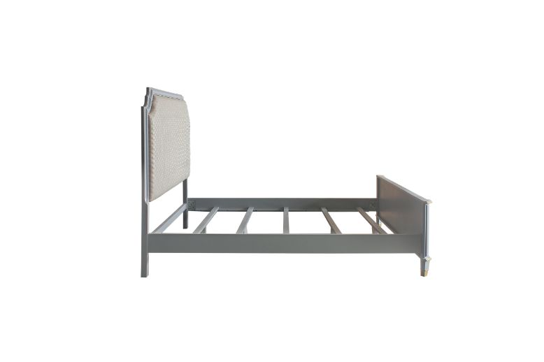 ACME House Marchese Eastern King Bed - Two Tone Beige Pearl Gray