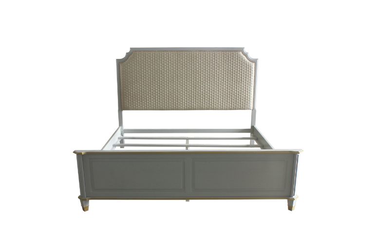 ACME House Marchese Eastern King Bed - Two Tone Beige Pearl Gray