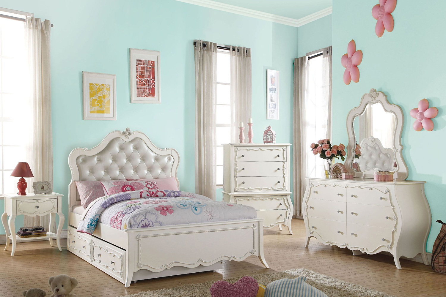 ACME - Edalene Pearl White Upholstered Panel Bed