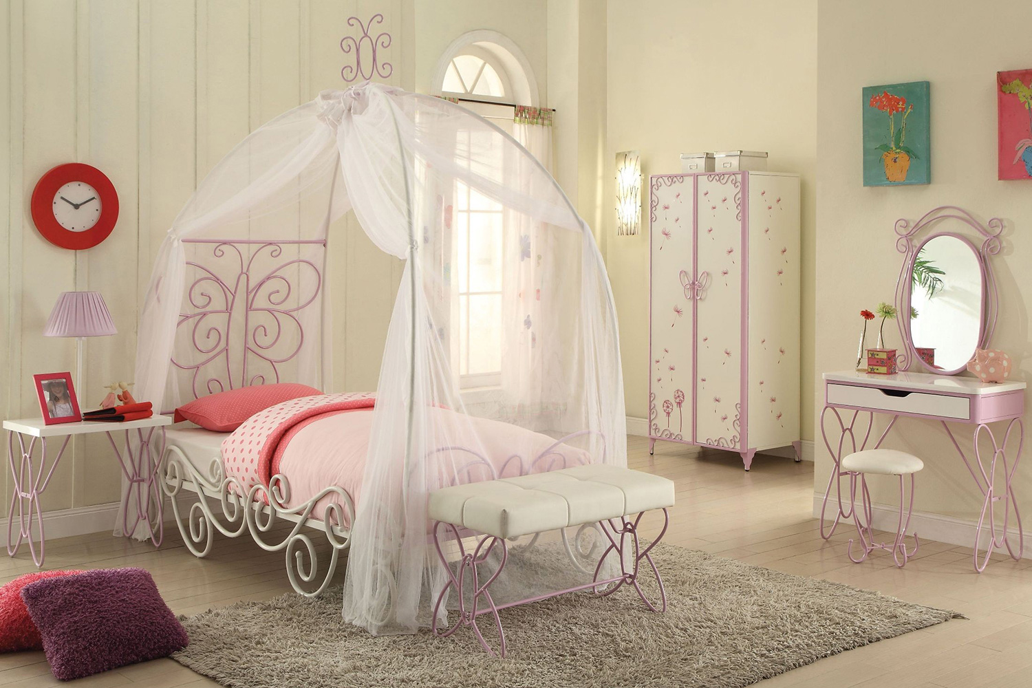 ACME Priya II White and Light Purple Canopy Bed - Twin Size