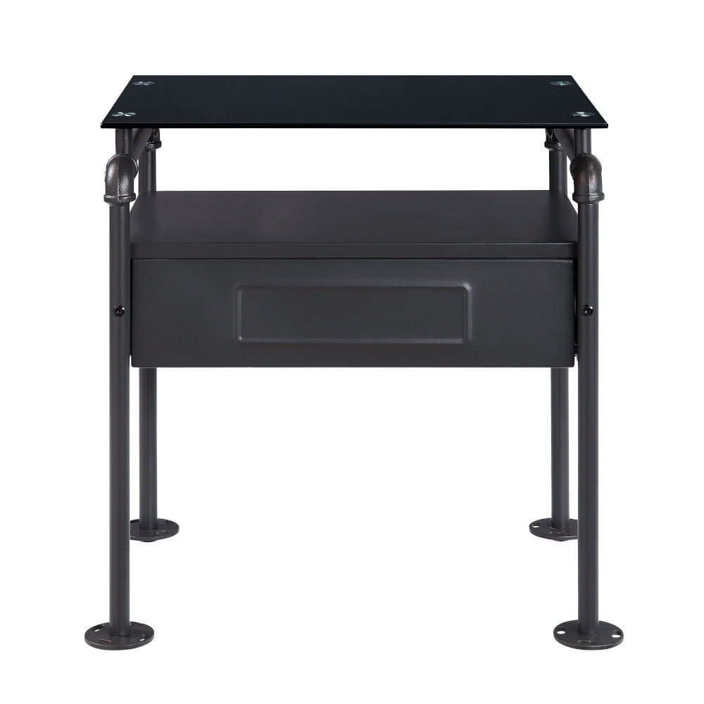 ACME - Nicipolis Nightstand in Glass/Sandy Gray