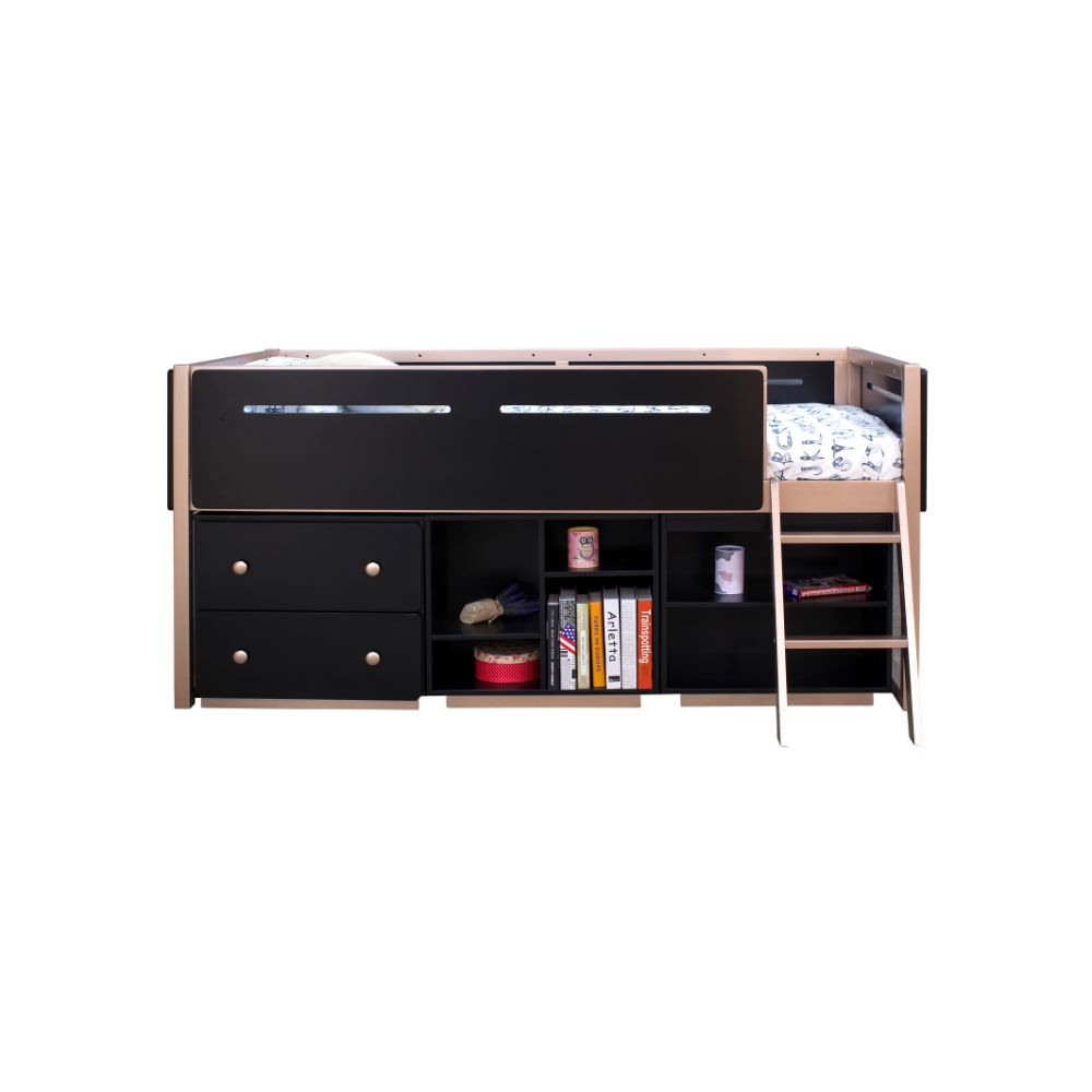 ACME - Prescott Twin Loft Bed in Black/Rose-Gold