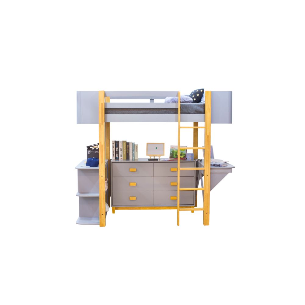 ACME - Saiyan Twin Loft Bed in Gray/Natural