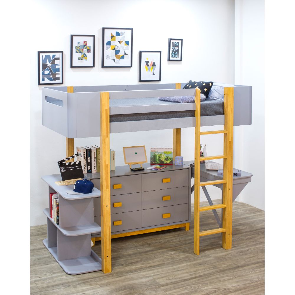 ACME - Saiyan Twin Loft Bed in Gray/Natural