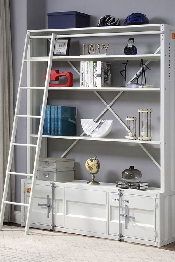 ACME Cargo Youth Bookshelf with Ladder - White