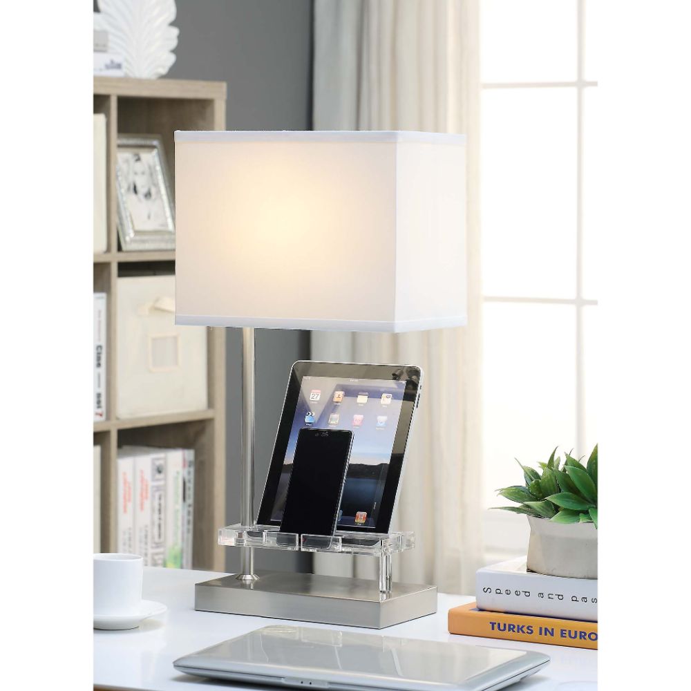 ACME - Britt Table Lamp with Usb in Sandy Nickel