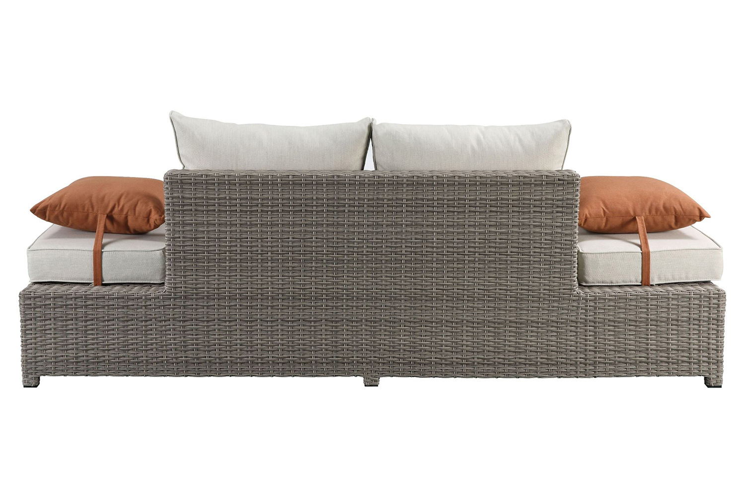 ACME - Salena Patio Sofa with 2 Pillows & Ottoman in Beige/Gray Wicker